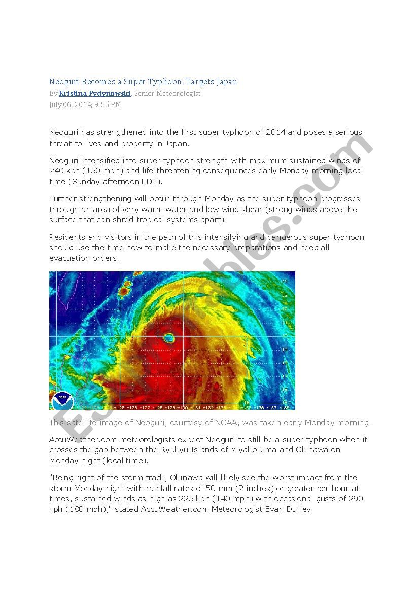 Typhoon Article worksheet