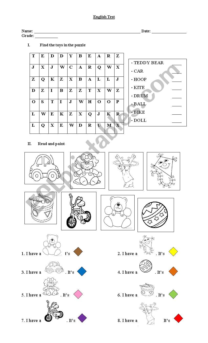 Toys worksheet