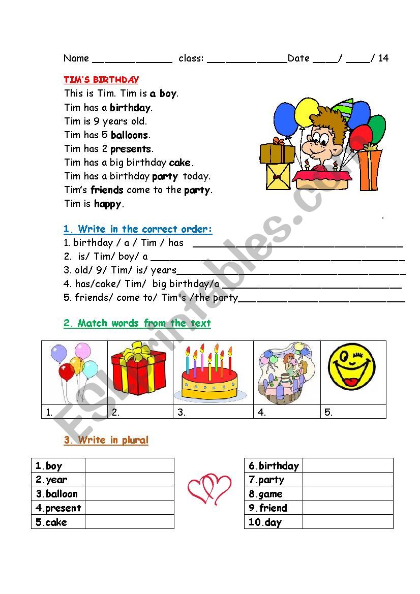 Tim´s Birthday - ESL worksheet by schulzi