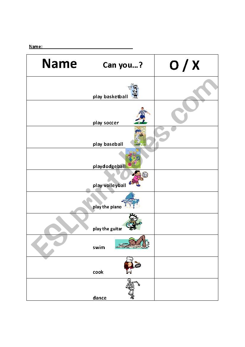 Can you....? worksheet