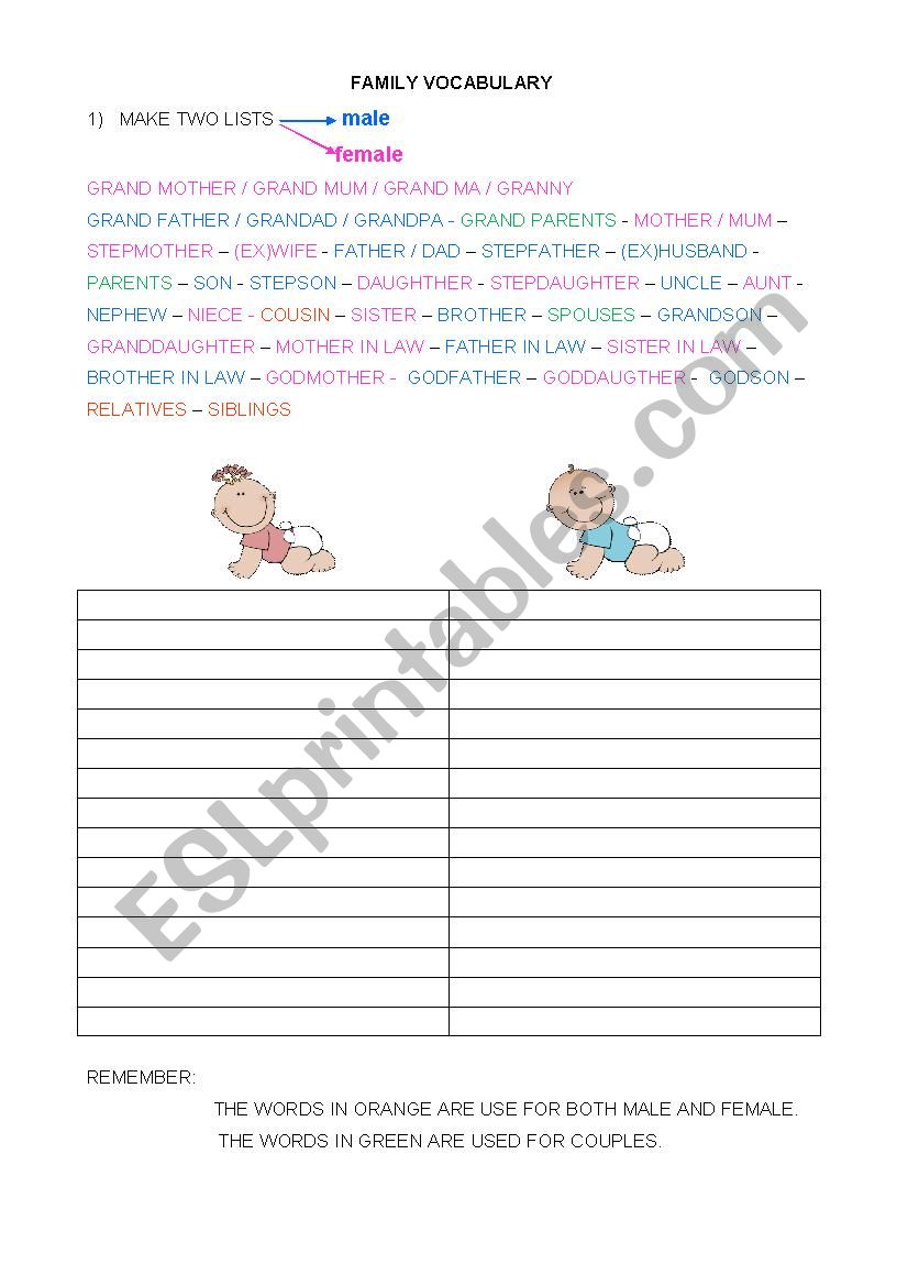 FAMILY VOCABULARY worksheet