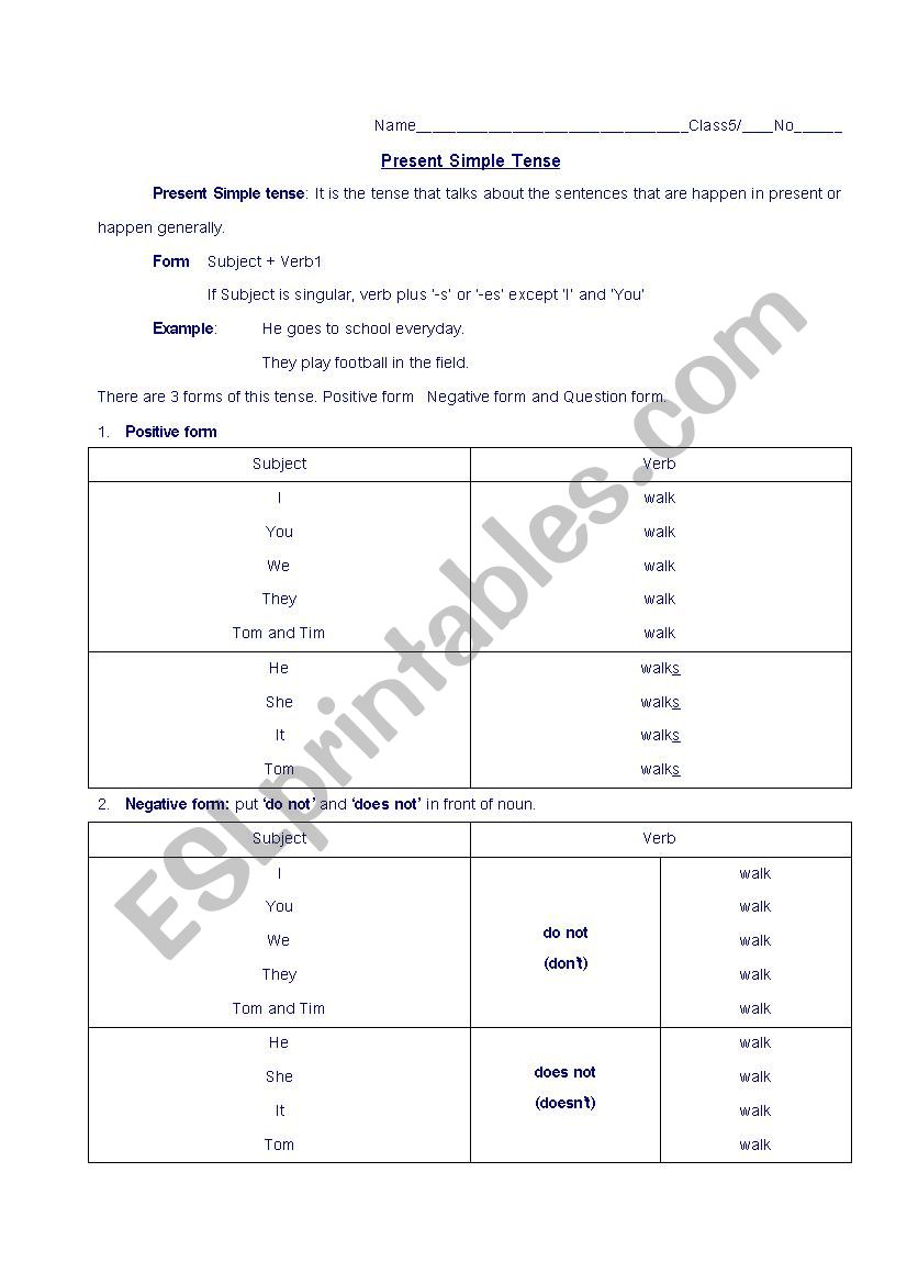 Present Simple Tense 1 worksheet