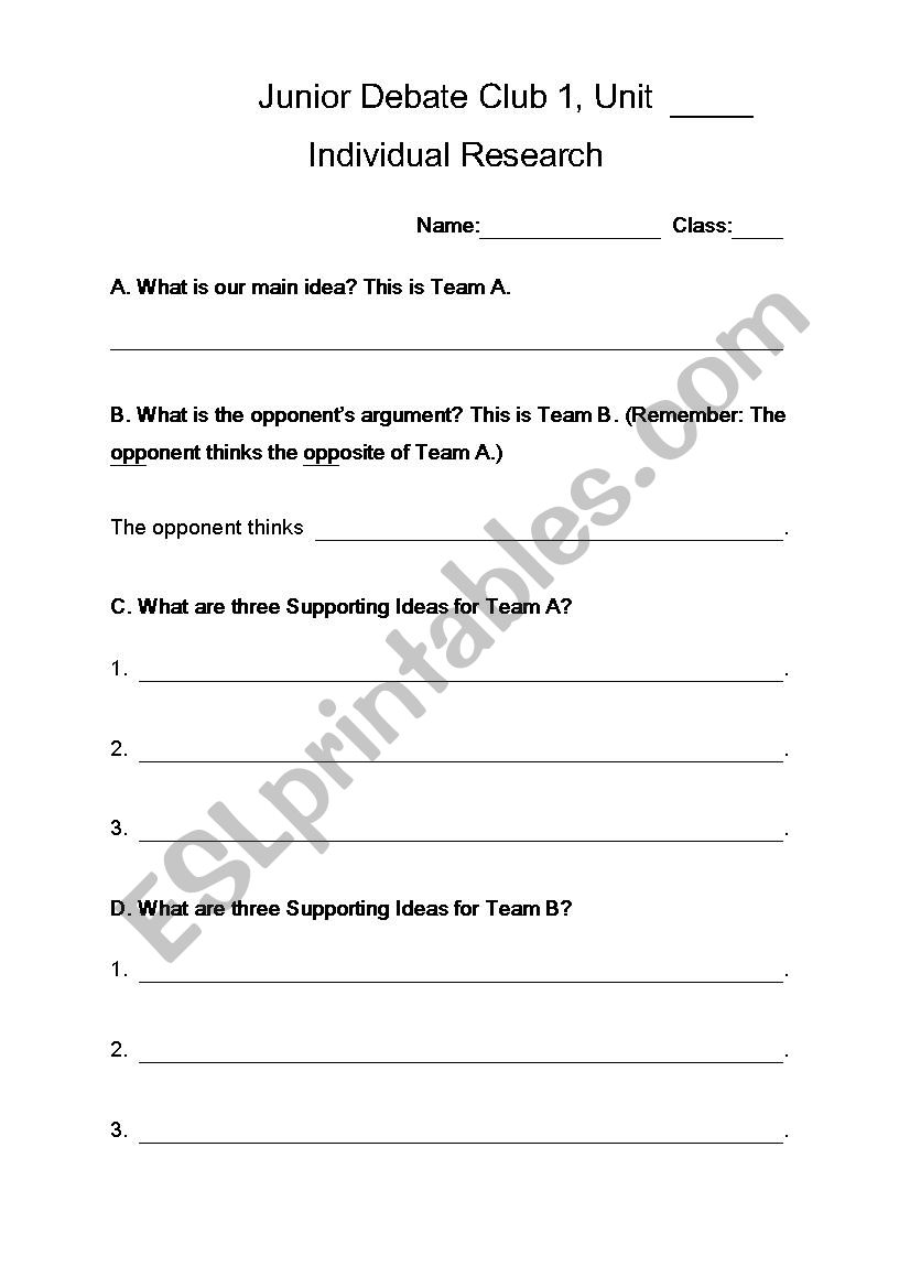 Debate Individual Research worksheet