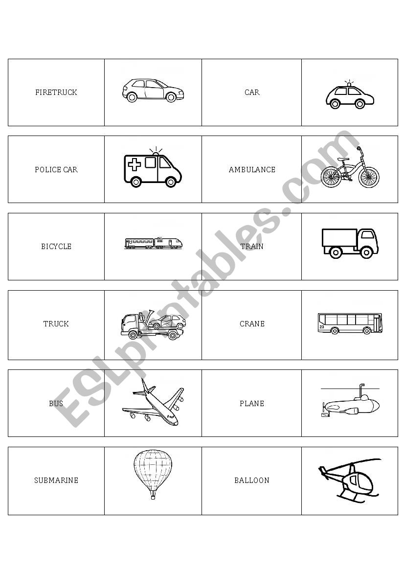 Transport dominoes worksheet