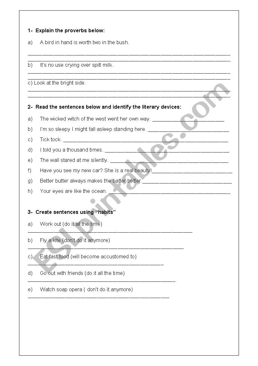 Proverb - Literary Device worksheet