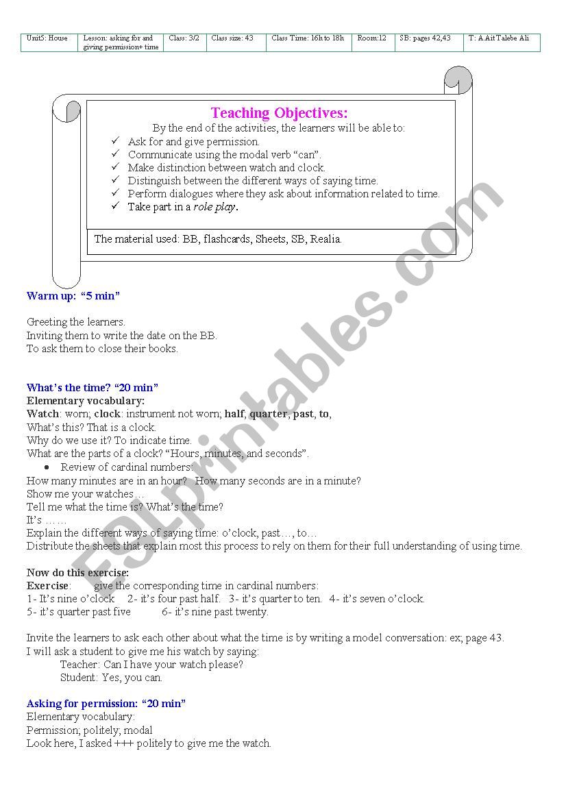 UNIT 5 LESSON PLAN: HOUSE 