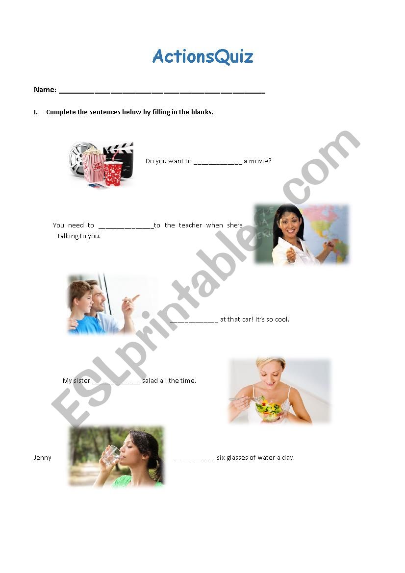 Actions (verbs) Quizz worksheet