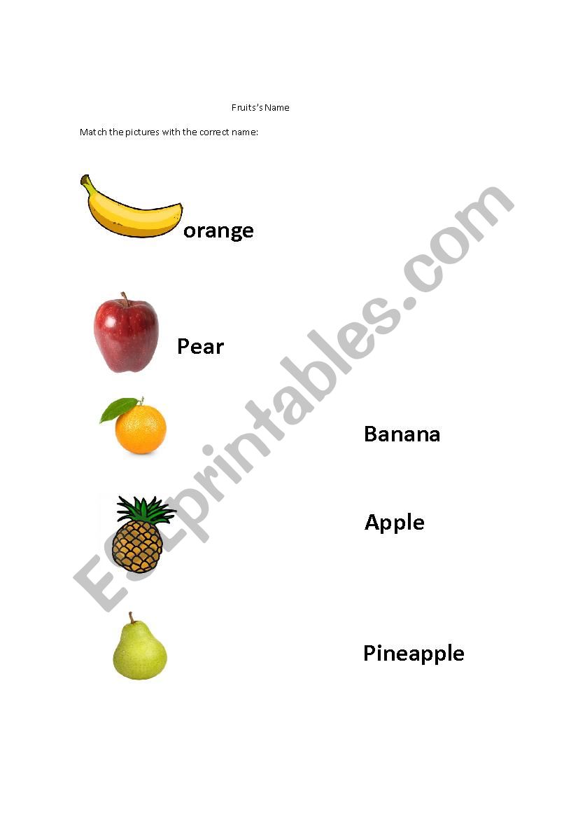 fruitss name worksheet