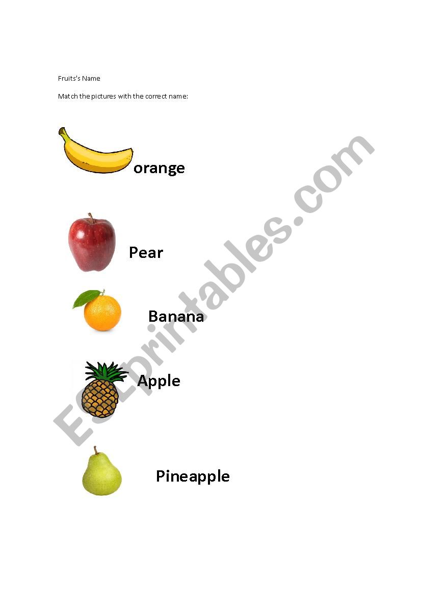 fruits name worksheet