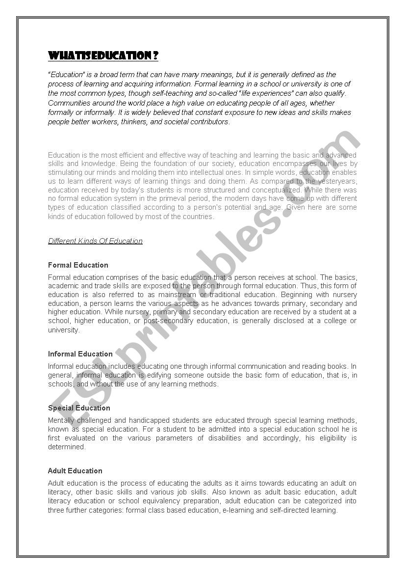 what is education? worksheet