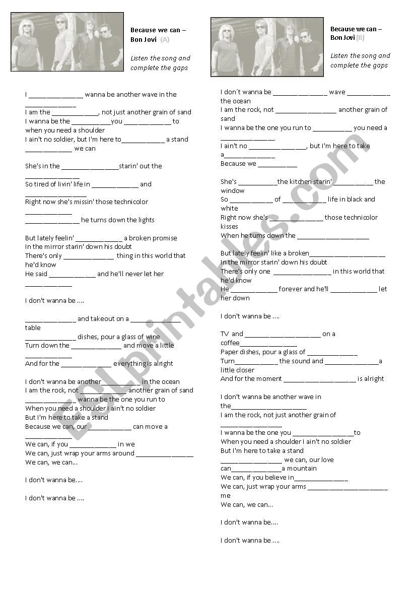 Because we can - By Bon Jovi worksheet