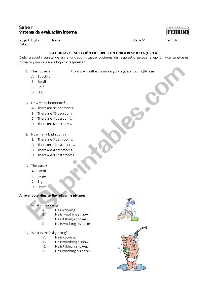 Actions at home worksheet
