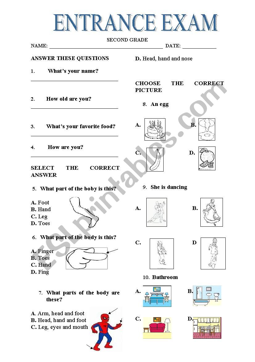 ENTRANCE EXAM ESL Worksheet By Deporcali