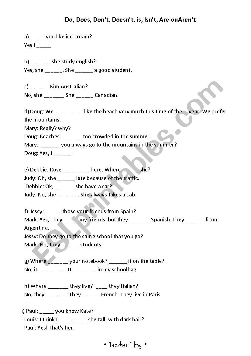 DO - DOES - DOESN´T - DON´T - ESL worksheet by ThayBoss