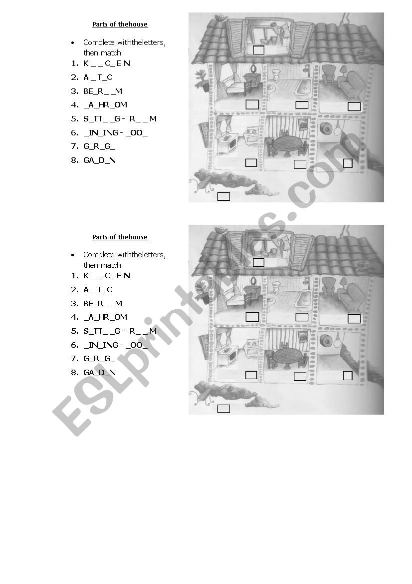 parts of the house worksheet