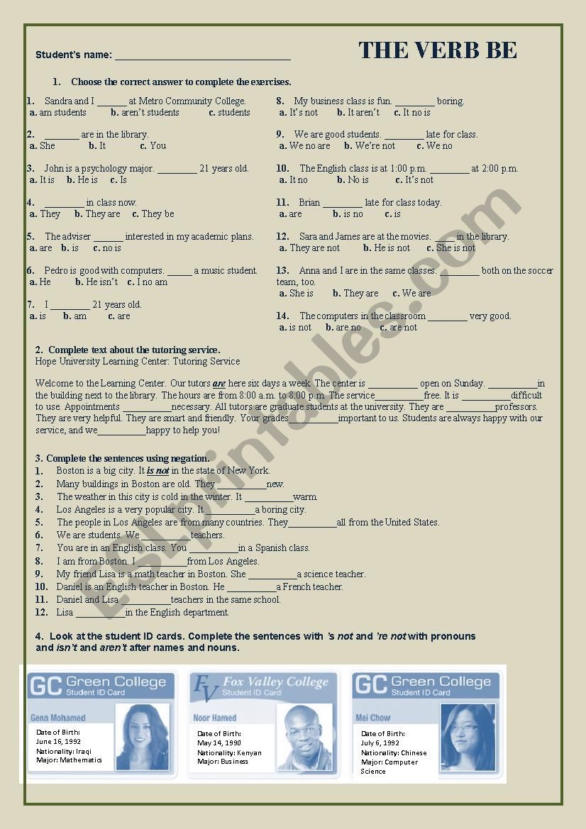 The Verb Be worksheet