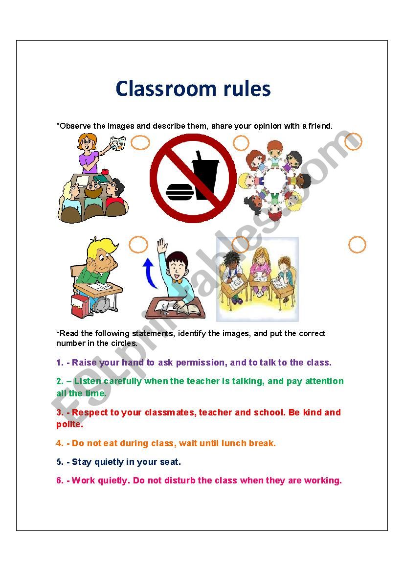  Classroom Rules ESL Worksheet By Pages