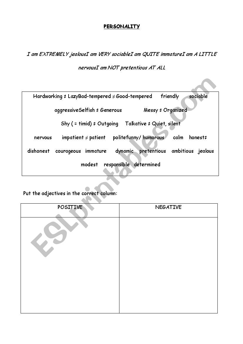 Personality activities worksheet