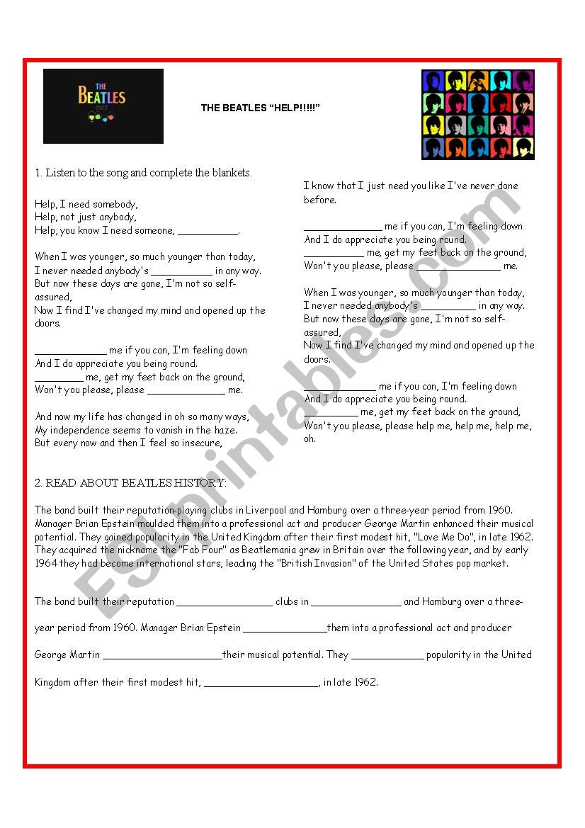 beatles song worksheet