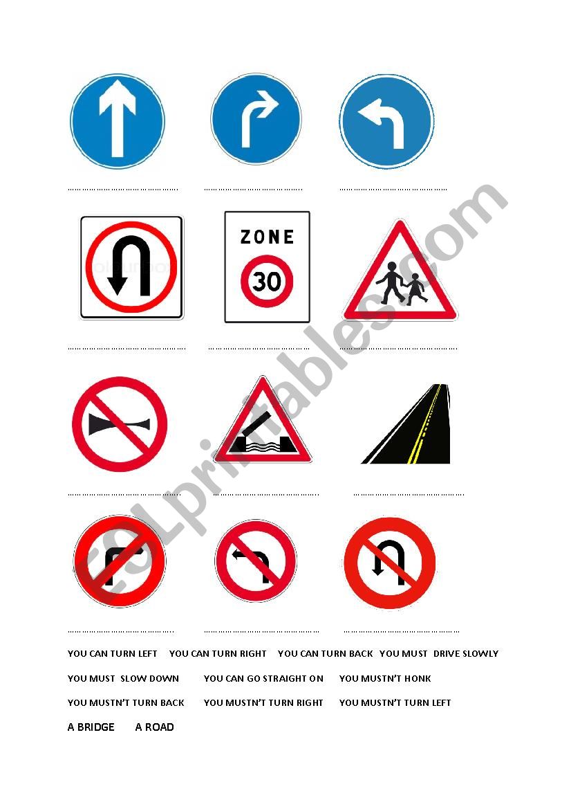 ROAD SIGNS CAN  MUST MUSTNT worksheet