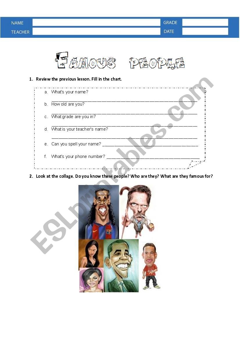 Famous peoples professions  worksheet