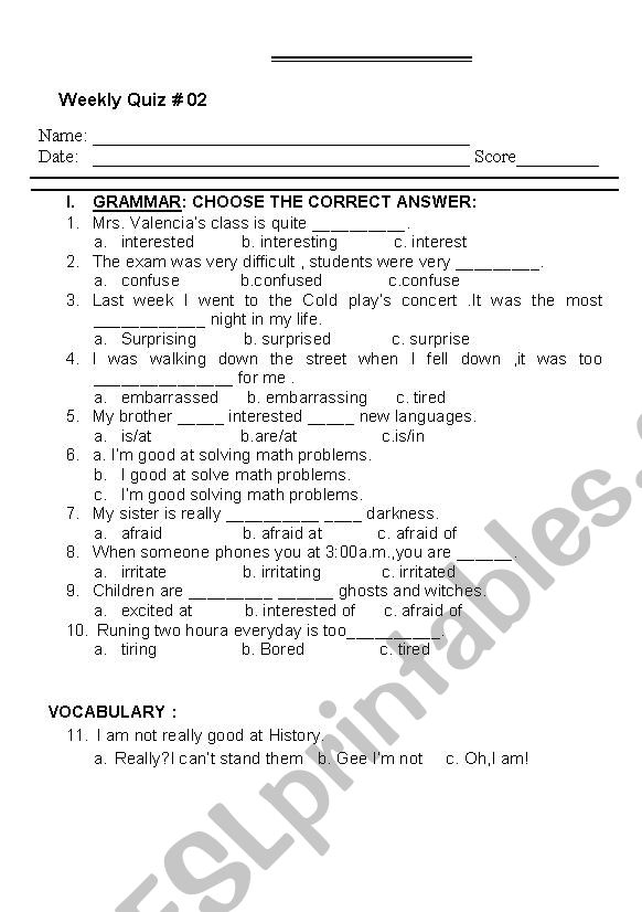 TEST ABOUT ADJECTIVES worksheet