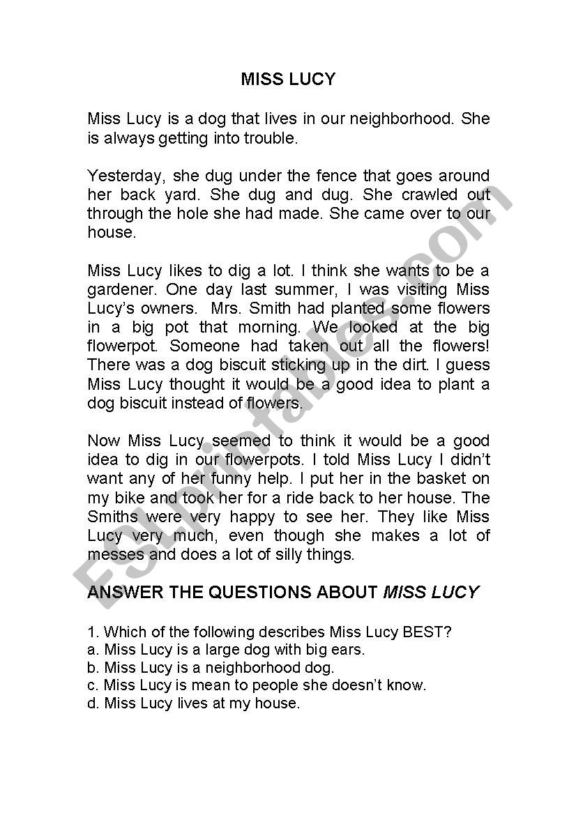 Miss Lucy worksheet