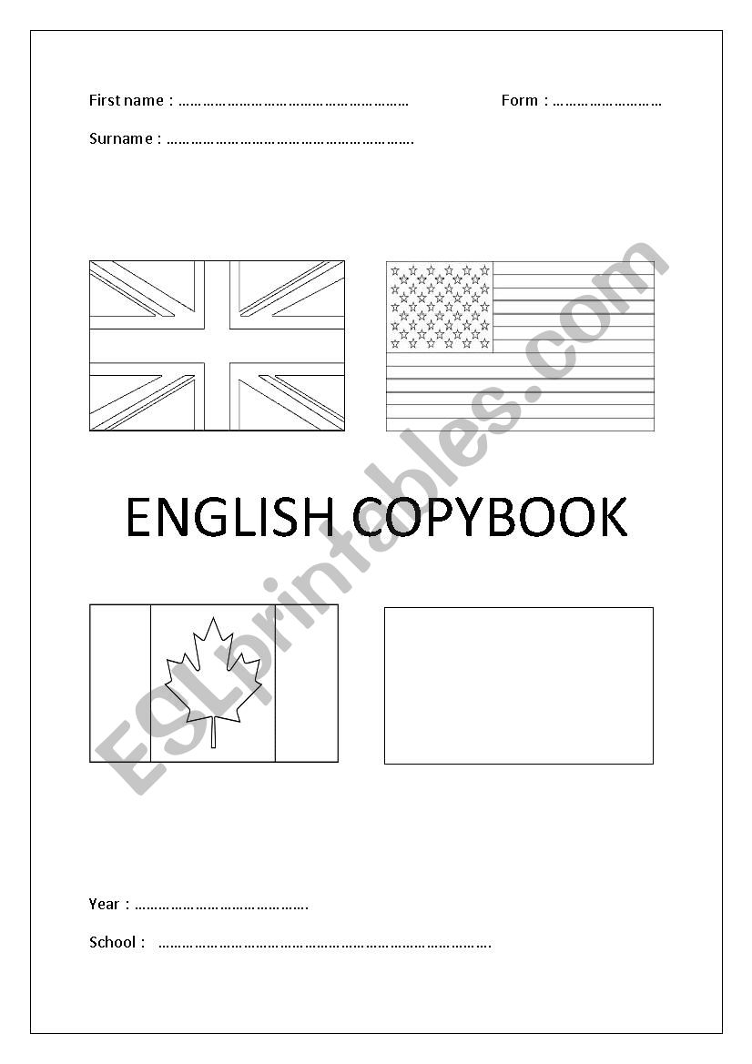 front page English copybook worksheet