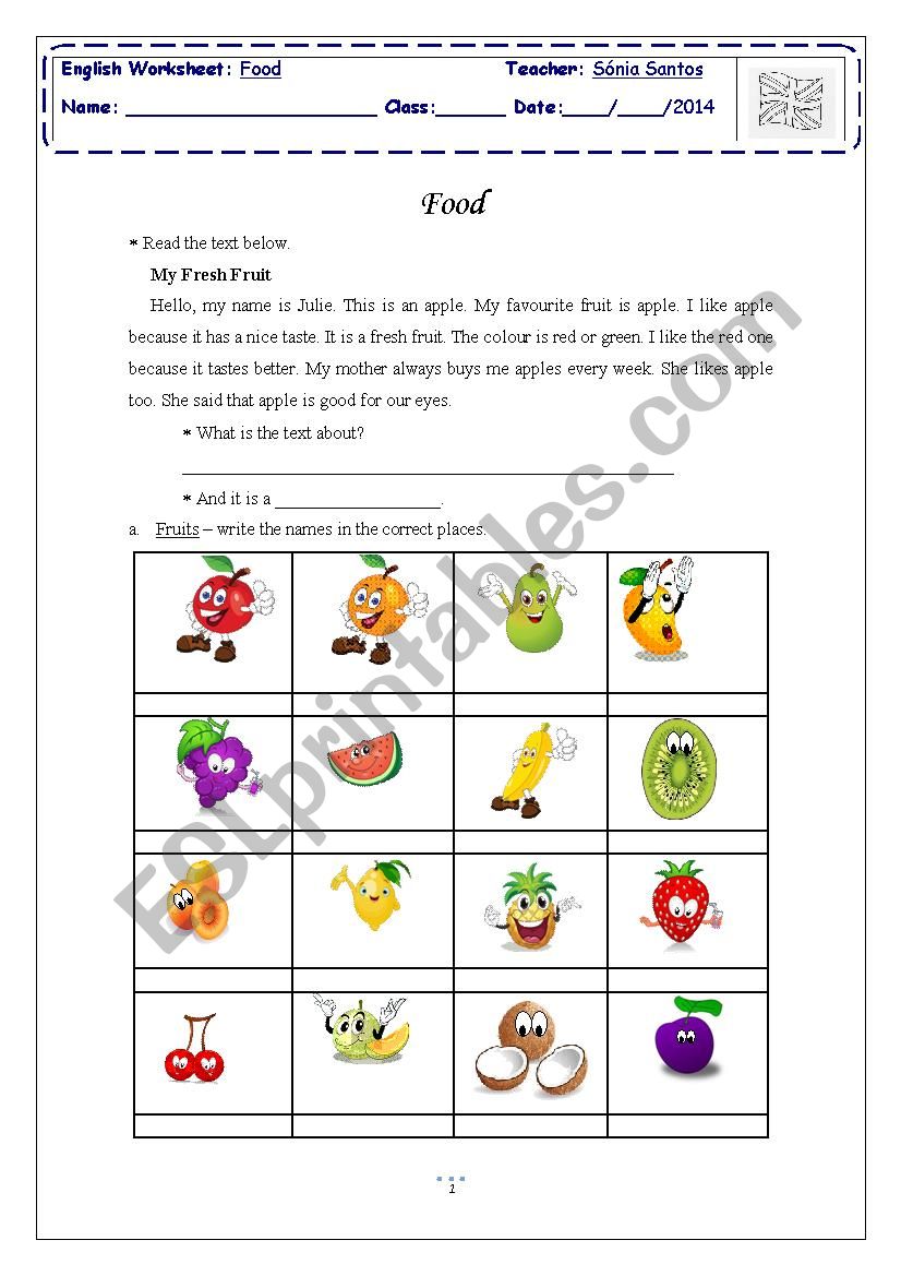 Food worksheet