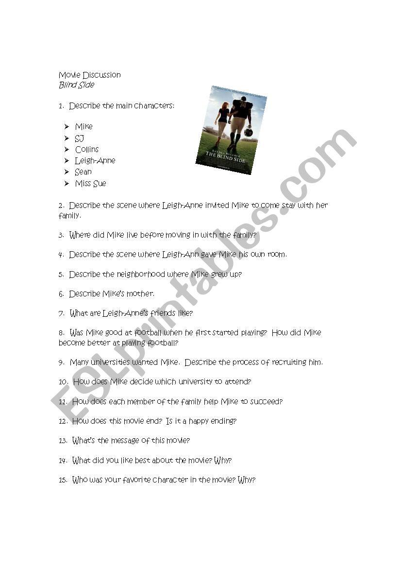 Blind Side (Movie) worksheet