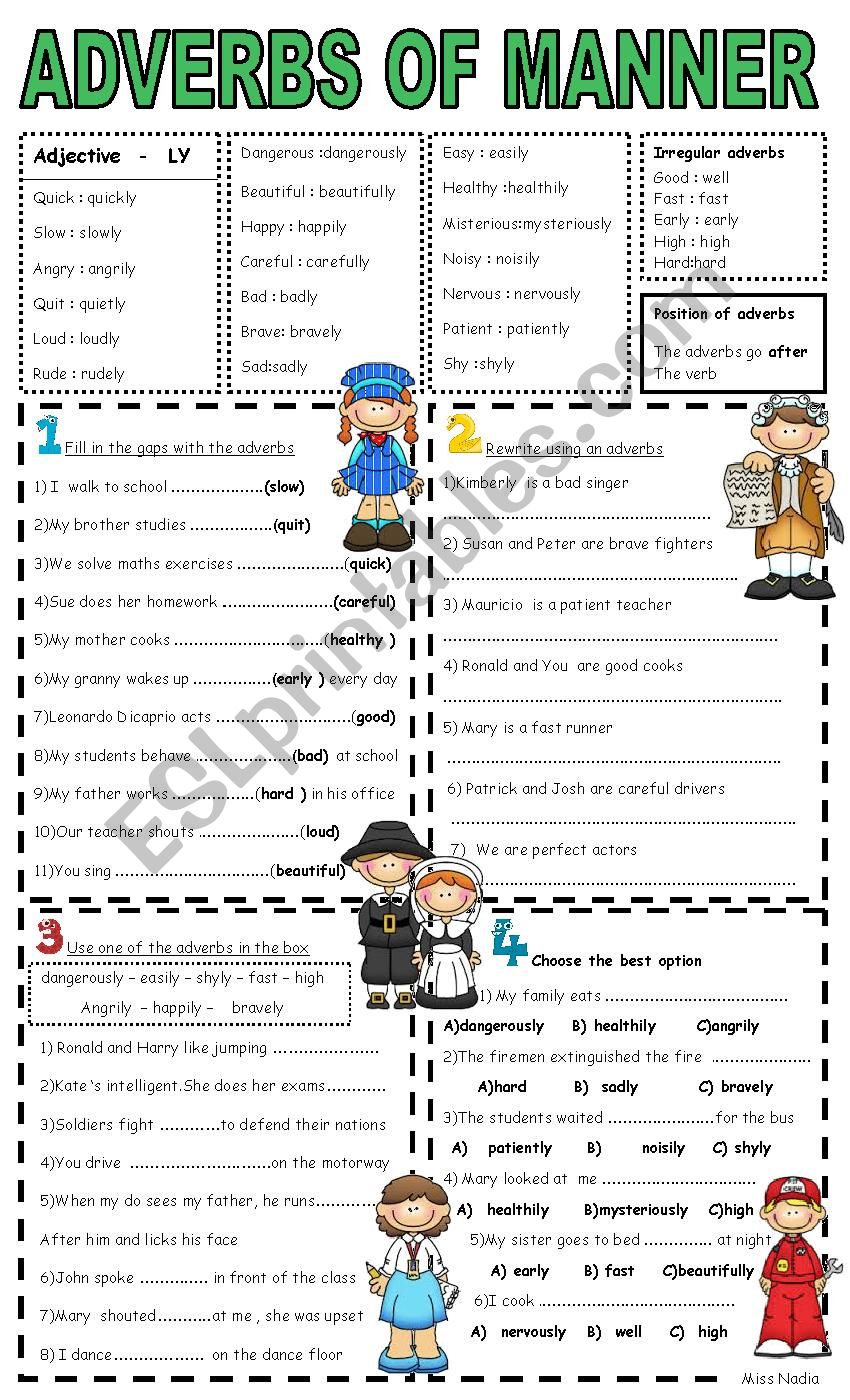 Adverbs Of Manner Worksheets Exercises