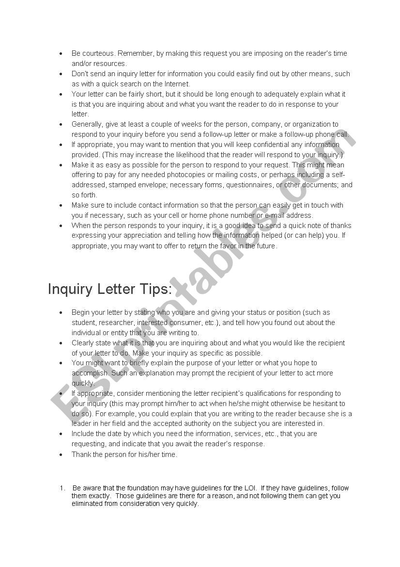 tips on writing letter of inquiry