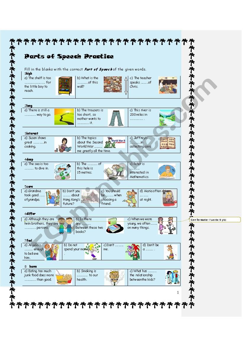 Parts Of Speech Practice ESL Worksheet By Lokyiuyiu