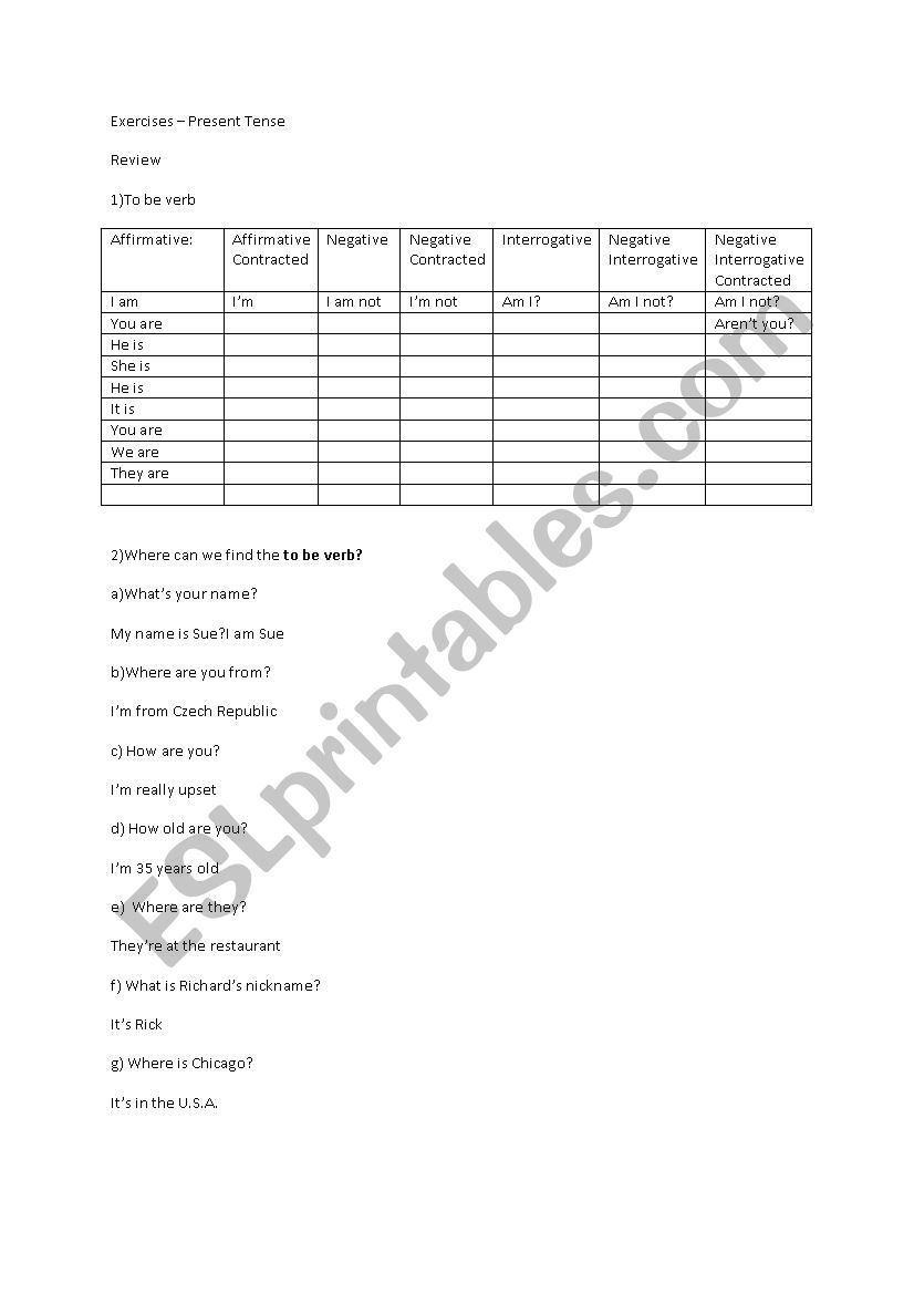 To be exercises worksheet