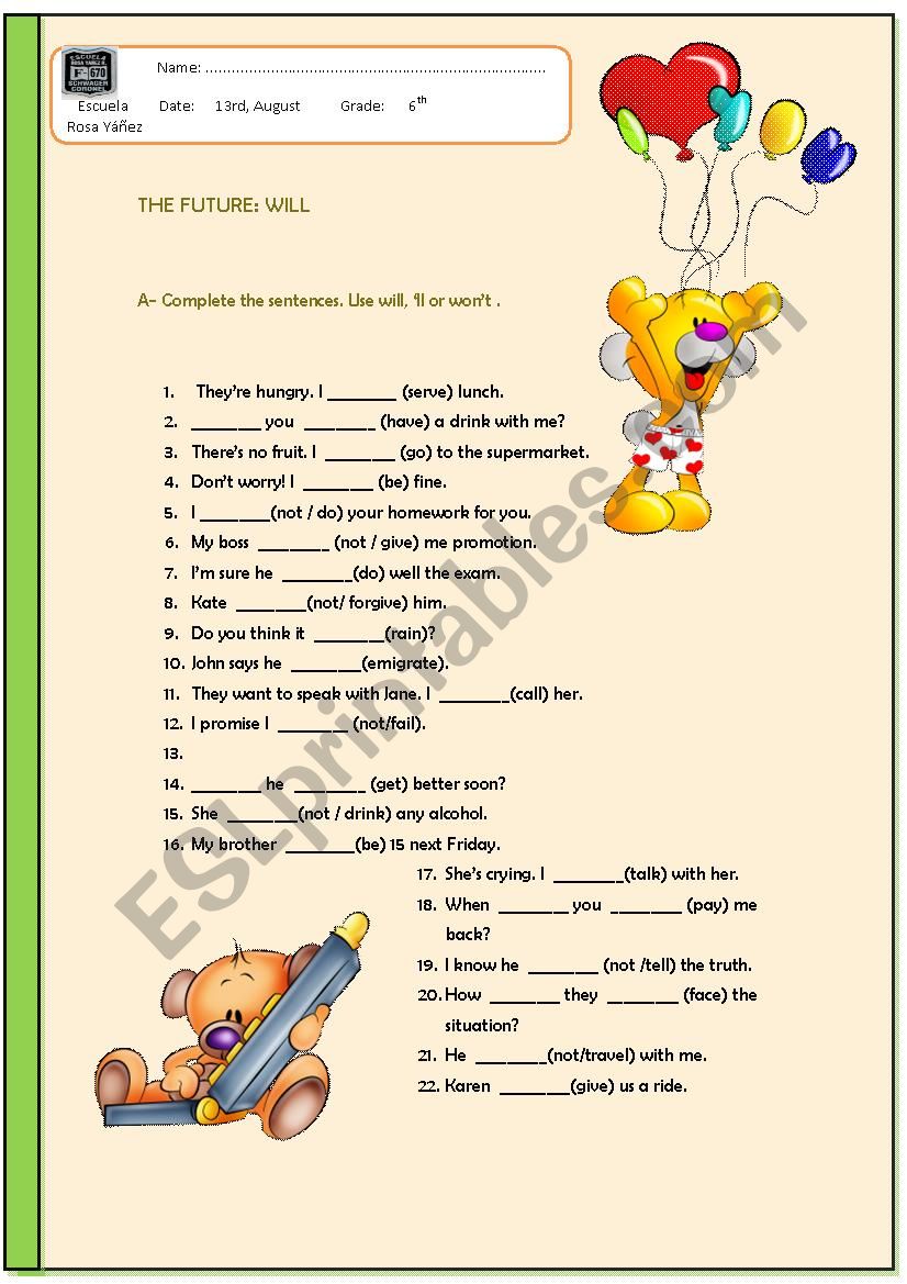 Future simple worksheets