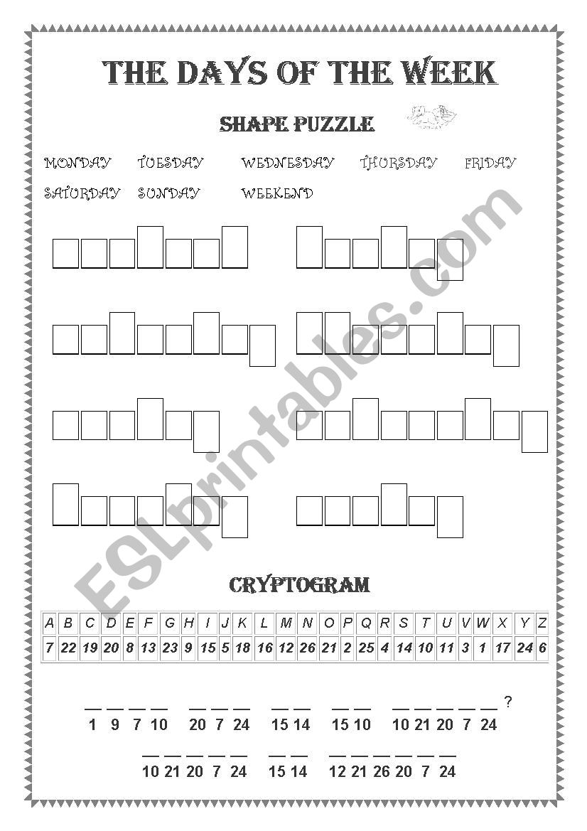 THE DAYS OF THE WEEK worksheet