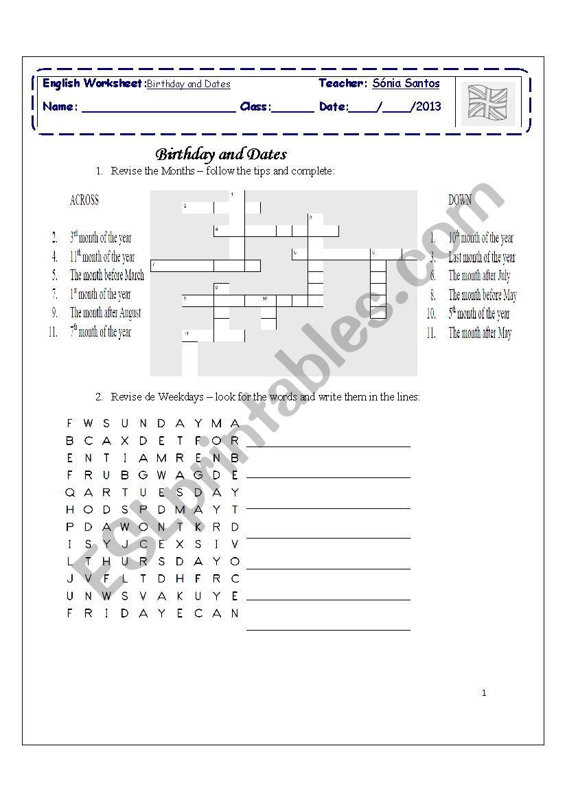 Birthdays and Dates worksheet