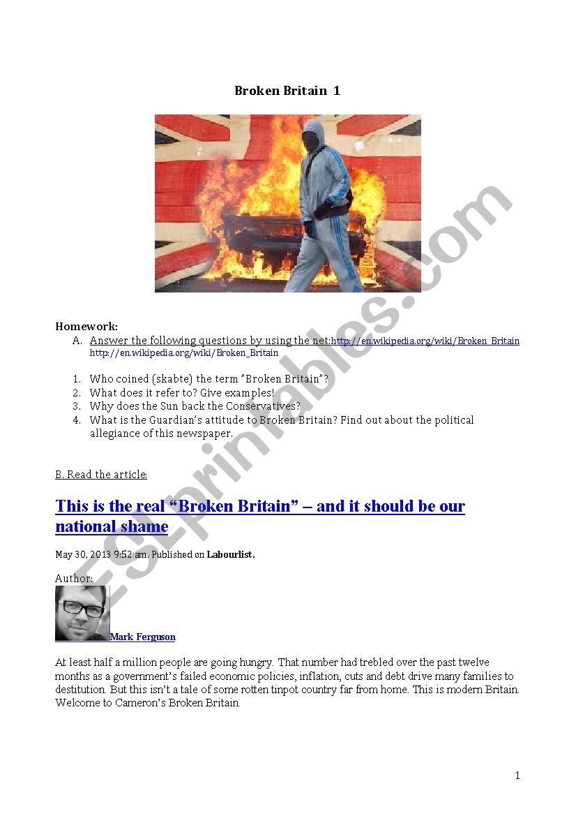 Broken Britain 1 worksheet