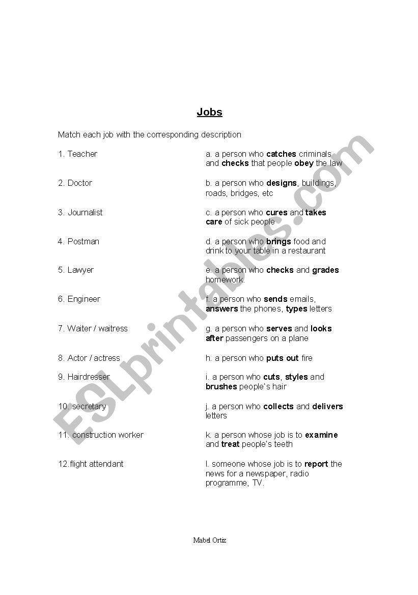 Jobs worksheet