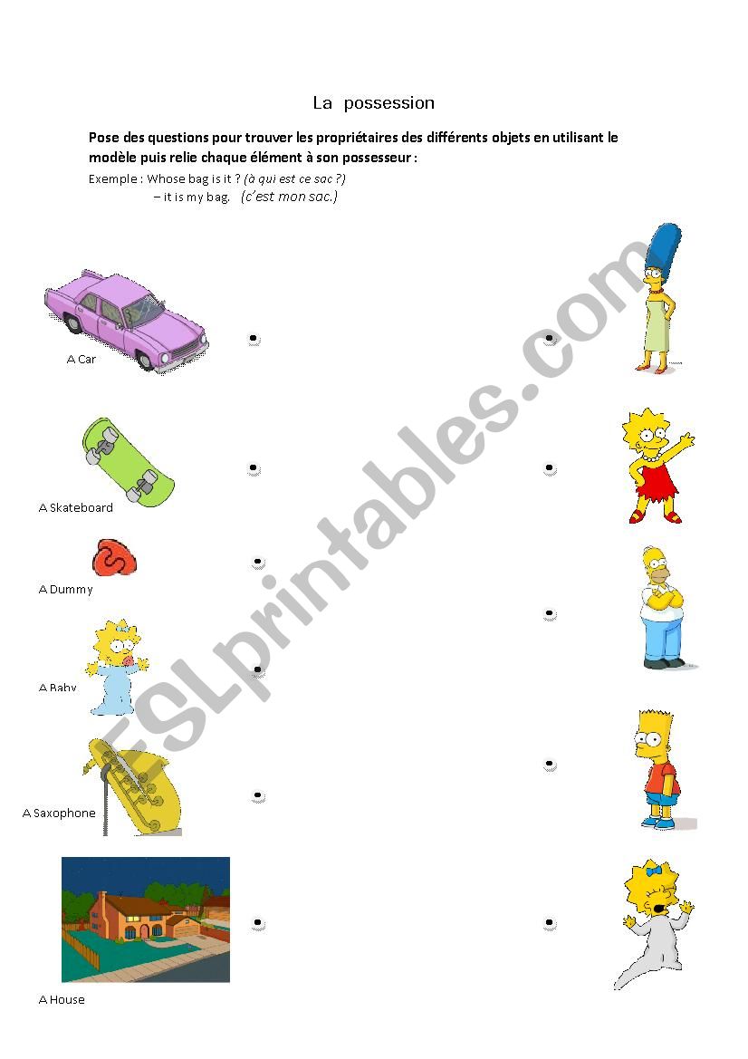 Possession with the Simpsons worksheet