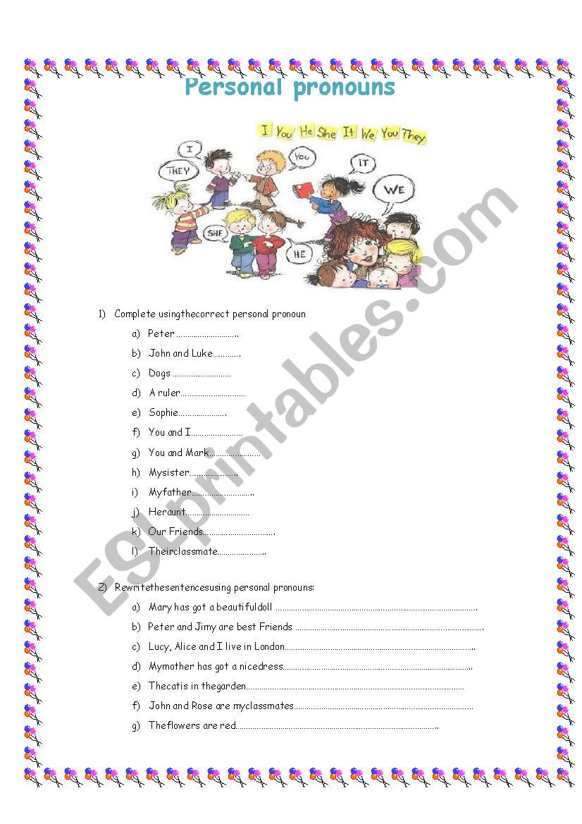 Personal pronouns worksheet