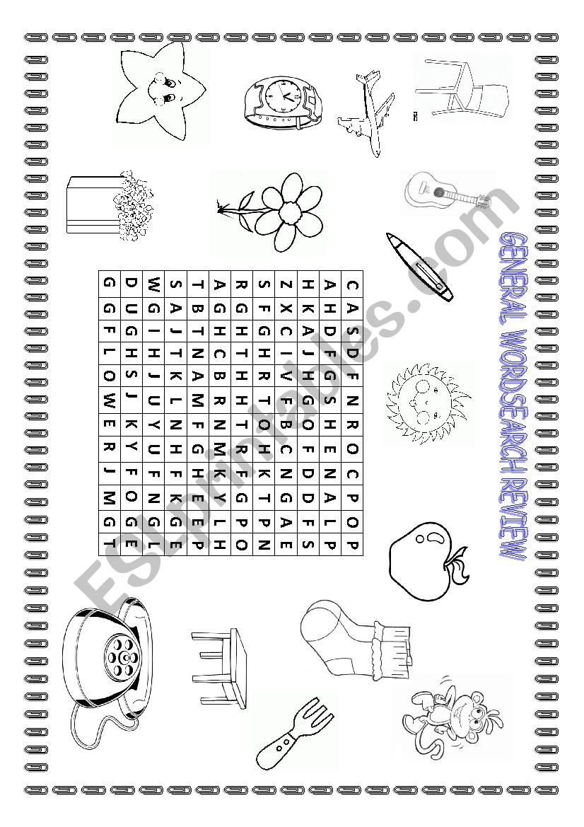 GENERAL WORDSEARCH ESL Worksheet By Sasophia2014