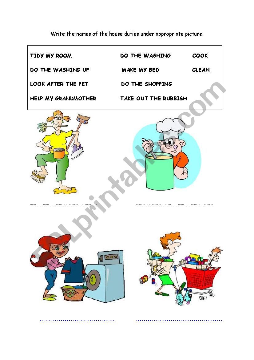 house duties worksheet