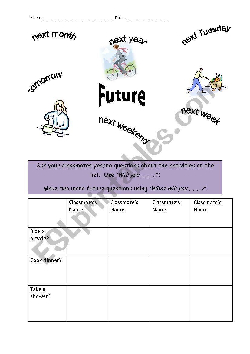 Class Survey Activity using Future Tense (will)