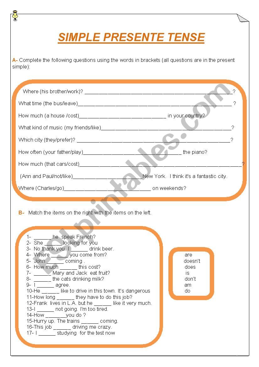 simple present tense worksheet