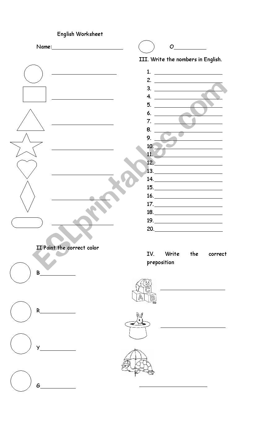 Shape, animal and numbers  worksheet