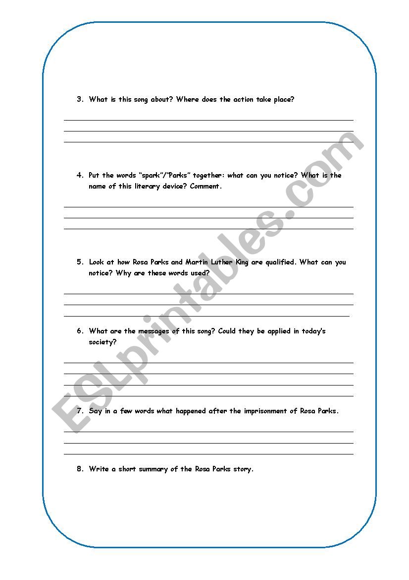 sister rosa parks neville brothers worksheet