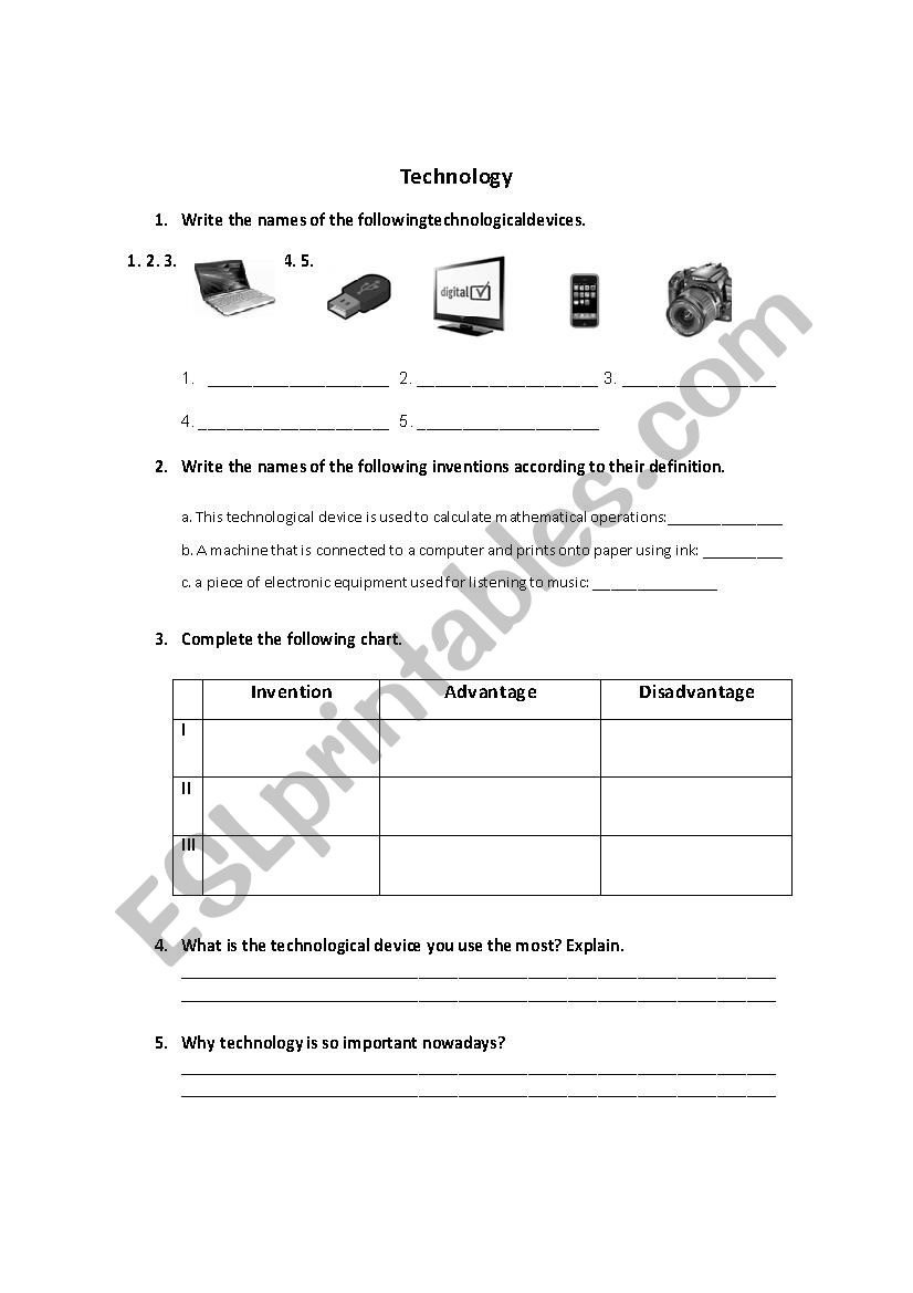 technology worksheet