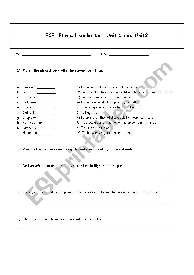 FCE Phrasal verbs worksheet