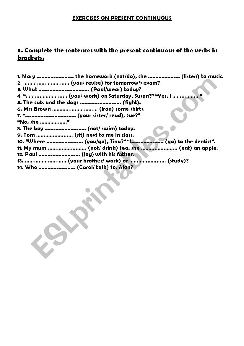 PRESENT CONTINUOUS  worksheet